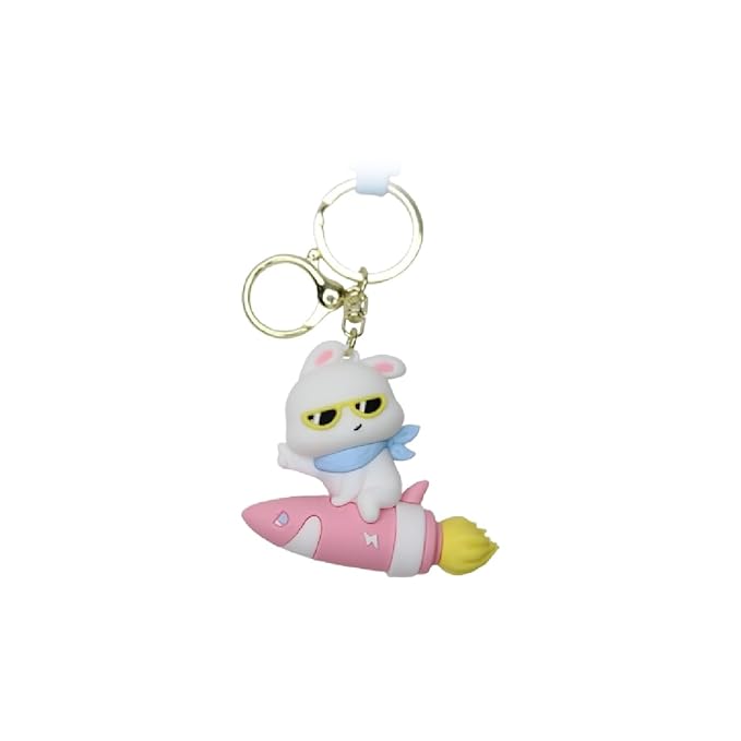 Wonderland Shark Missile Soaring Rabbit [Pink]Kechains, Cartoon Style Keychain & Bag Charms Fun & Functional Accessories for Bags and Keys