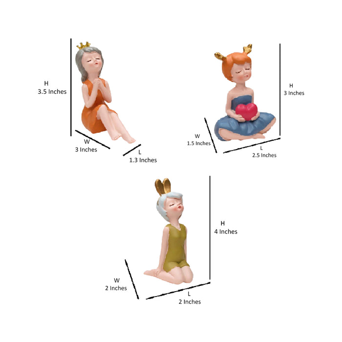 Wonderland imported resin set 3 sitting girls statue| shelf décor