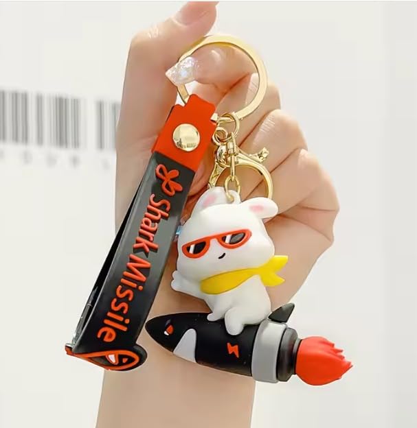 Wonderland Shark Missile Soaring Rabbit [Red]Kechains, Cartoon Style Keychain & Bag Charms Fun & Functional Accessories for Bags and Keys