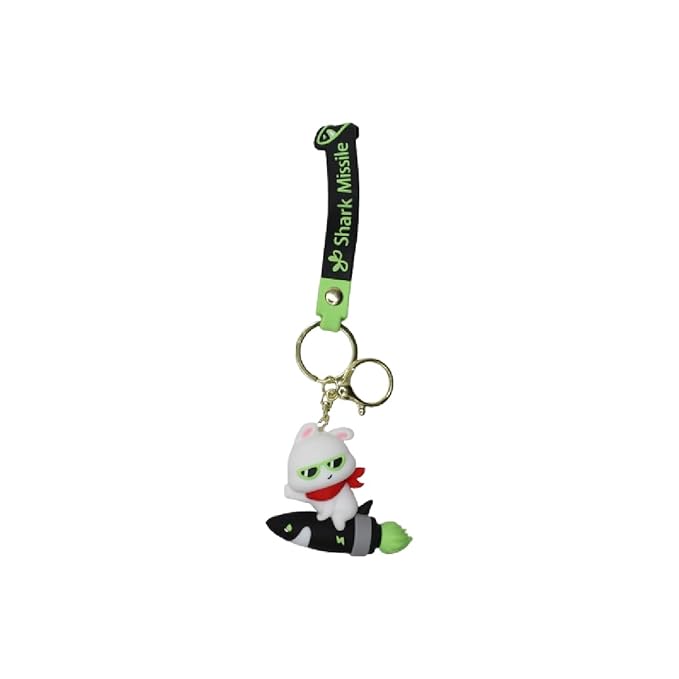 Wonderland Shark Missile Soaring Rabbit [Green]Kechains, Cartoon Style Keychain & Bag Charms Fun & Functional Accessories for Bags and Keys