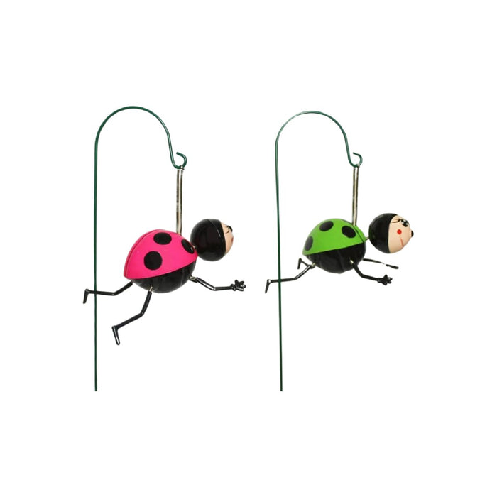 Hanging Ladybug Garden Stake Ornament (Set of 2) – Spring-Mounted Bouncing Bug Decor for Patios & Flower Beds