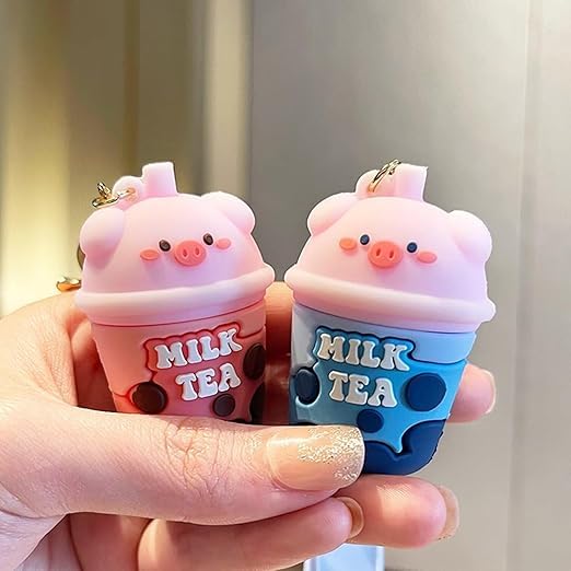 Wonderland Real Pig Milk Tea [Blue]Kechains, Cartoon Style Keychain & Bag Charms Fun & Functional Accessories for Bags and Keys