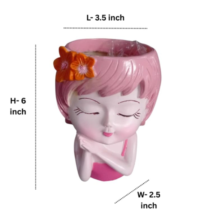 6 inch Set of 4 Whimsical Girl Face Succulent Planters – Cute Resin Head Flower Pots for Indoor Plants, Decorative Cactus Vase for Home & Office Desk Decor