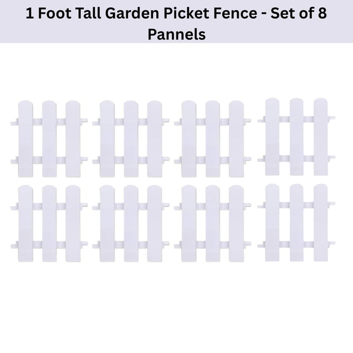 1 Foot Tall Garden Fence/Picket Fence (without Spike) Solid WPC Material - White(8 Panels)
