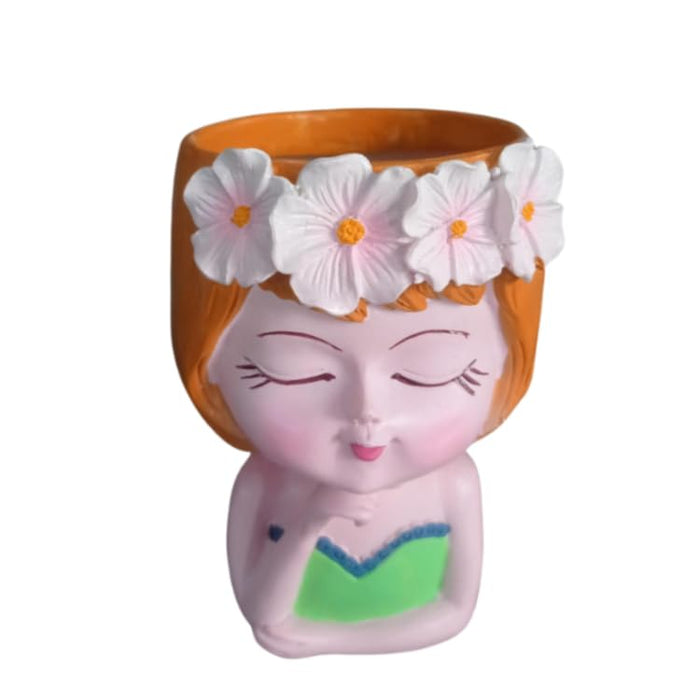 Wonderland 6 inch Whimsical Girl Head Planter –  Pot with Flower Crown & Hand-Painted Detail – Decorative Resin Face Vase for Indoor Plants- 3.5x2.5x6 inch(Plant Not Included)