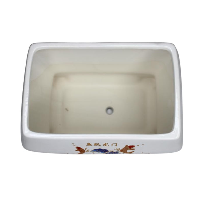White Ceramic Planter Rectangular Pot for Indoor Plants and Bonsai (Plants Are Not Included)