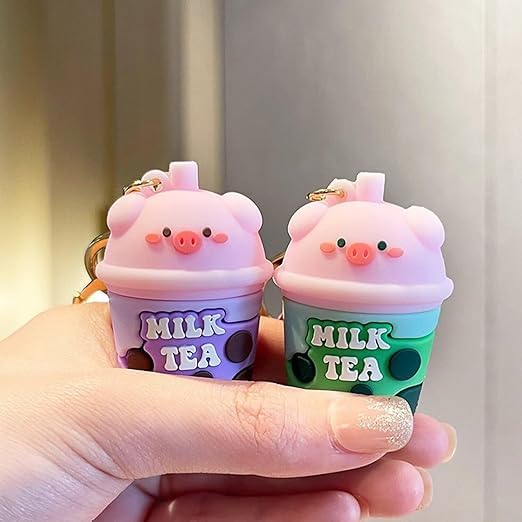 Wonderland Real Pig Milk Tea [Green]Kechains, Cartoon Style Keychain & Bag Charms Fun & Functional Accessories for Bags and Keys