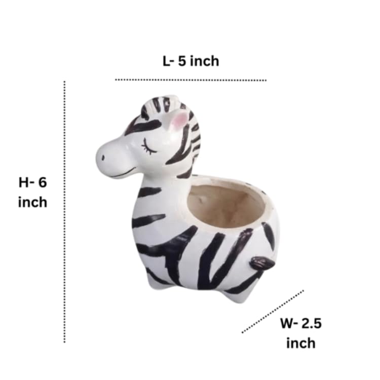 6 inch Hand-Painted Zebra Ceramic Mini Planter –(Plant Not Included)