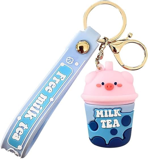 Wonderland Real Pig Milk Tea [Blue]Kechains, Cartoon Style Keychain & Bag Charms Fun & Functional Accessories for Bags and Keys