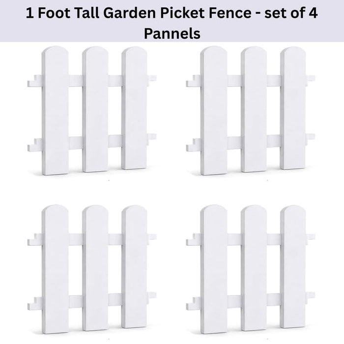 1 Foot Tall Garden Fence/Picket Fence -Fence (without Spike) Solid WPC Material - White - (4 Panels)