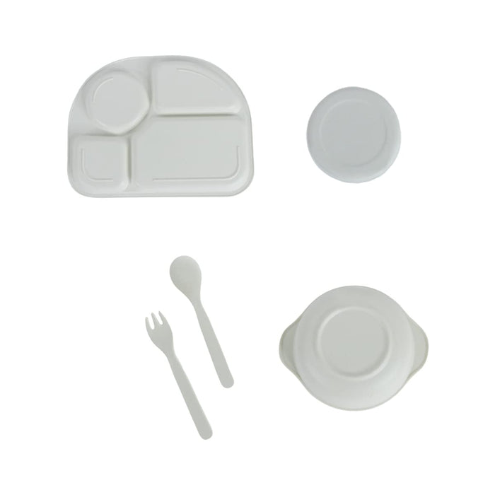 Kids Dinnerware Bamboo Fibre (Set of 5) Bowl, Spoon, Fork, Glass, Plate Design 4