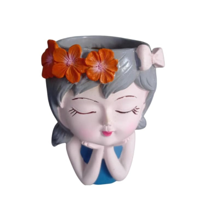 Wonderland 6 Inch Whimsical Girl Face Resin Planter – Decorative Hand-Painted Flower Pot for Indoor Plants, Cute Head Planter Vase for Home & Office Décor-3.5x2.5x6inch(Plant not Included)