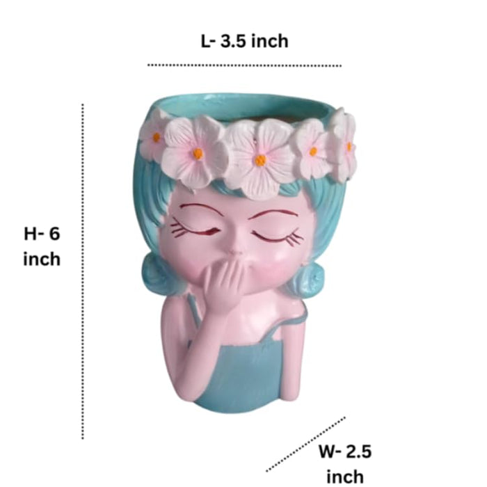 6 inch Set of 4 Whimsical Girl Face Succulent Planters – Cute Resin Head Flower Pots for Indoor Plants, Decorative Cactus Vase for Home & Office Desk Decor