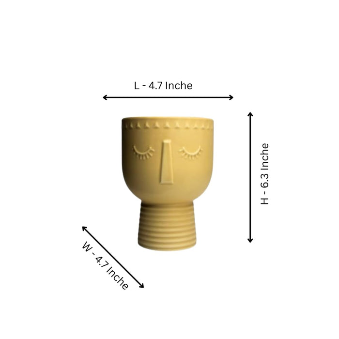 Ceramic Face Planter Pot with Pedestal Base for Indoor Decor
