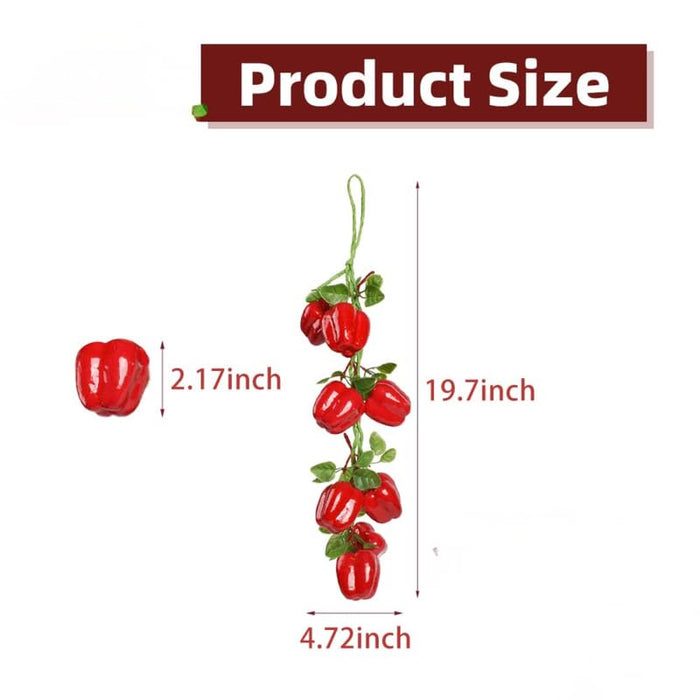 Pack of 2 Artificial Bell Pepper/Capsicum Hanging Strings – Realistic Red & Green Faux Vegetable Garlands for Kitchen, Farmhouse, and Restaurant Décor