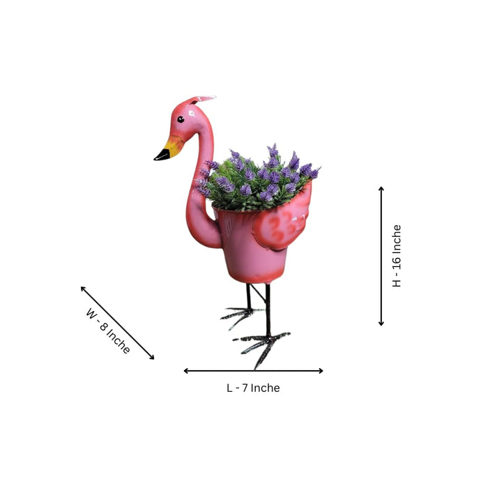 Pink Flamingo with Pot Planter (Metal) #02