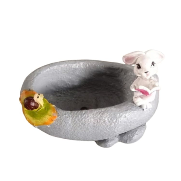 Wonderland 3 Inch Whimsical Reading Bunny & Snail Resin Succulent Planter – Decorative Fairy Garden Pot-5x3.5x3 inch(Plant Not Included)