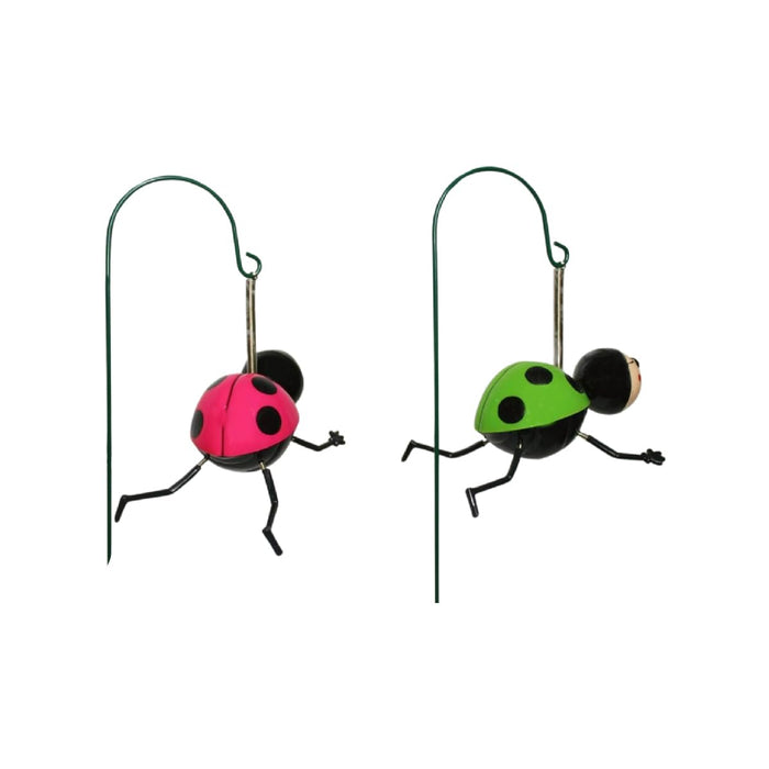 Hanging Ladybug Garden Stake Ornament (Set of 2) – Spring-Mounted Bouncing Bug Decor for Patios & Flower Beds