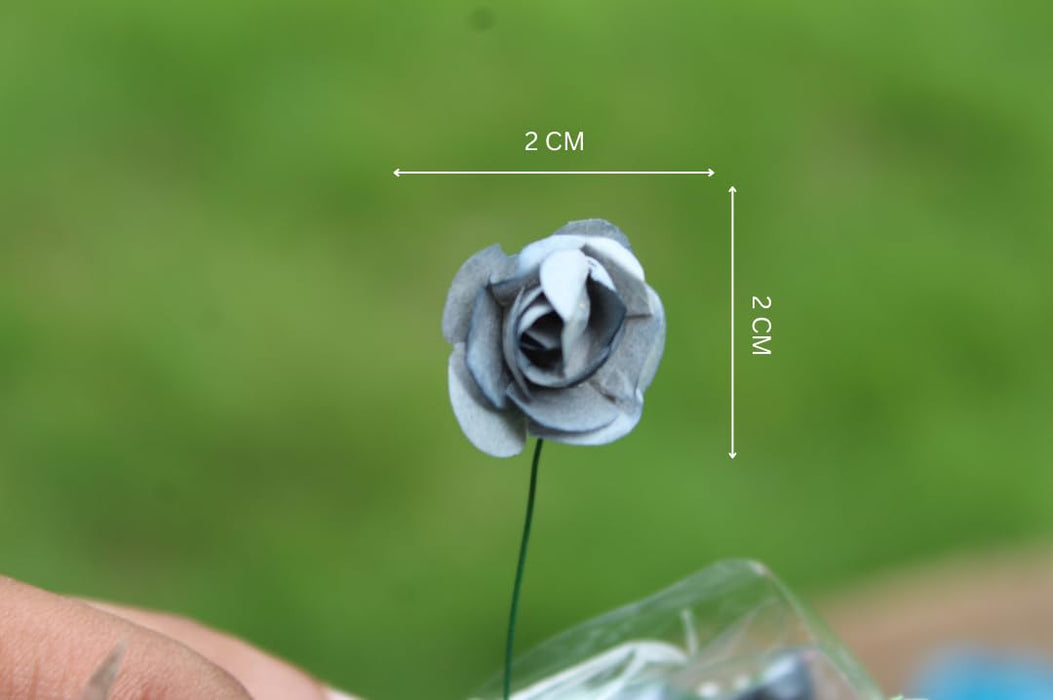 Artificial Flower with Flexible Wire Stem | Lightweight Foam Flower Decoration | 144 Pc (Grey) | Perfect for Cake Toppers, Crafts, Bouquets & DIY Décor