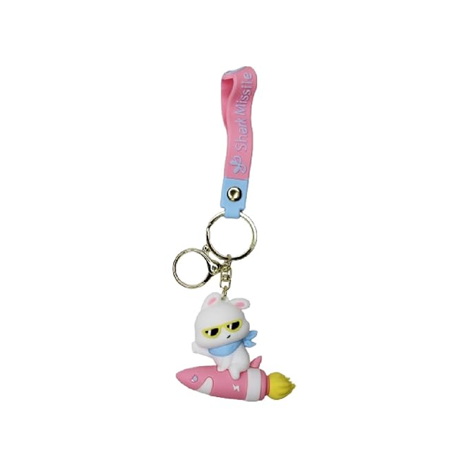 Wonderland Shark Missile Soaring Rabbit [Pink]Kechains, Cartoon Style Keychain & Bag Charms Fun & Functional Accessories for Bags and Keys