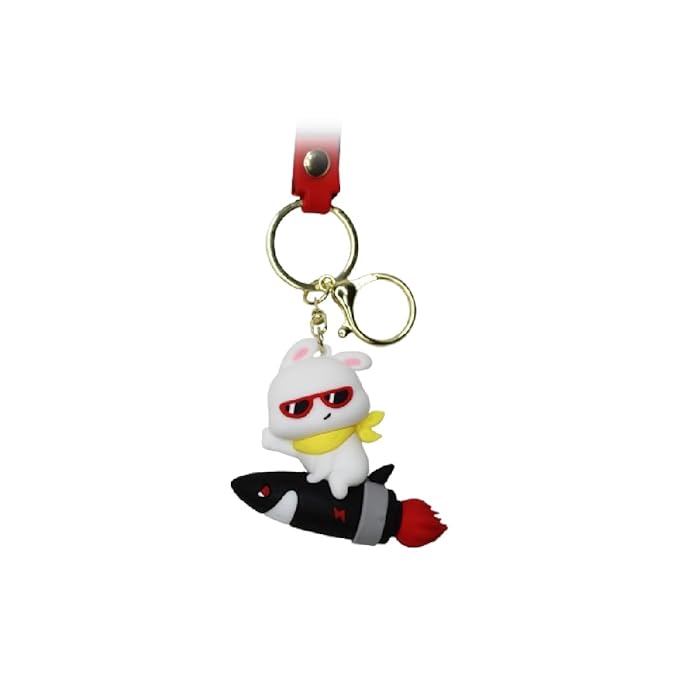 Wonderland Shark Missile Soaring Rabbit [Red]Kechains, Cartoon Style Keychain & Bag Charms Fun & Functional Accessories for Bags and Keys