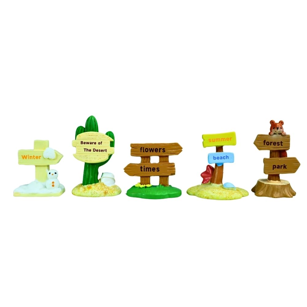 Wonderland (Set of 5 Decorative Guide Signs Landscape Road Sign Figurines Miniature Fairy Garden