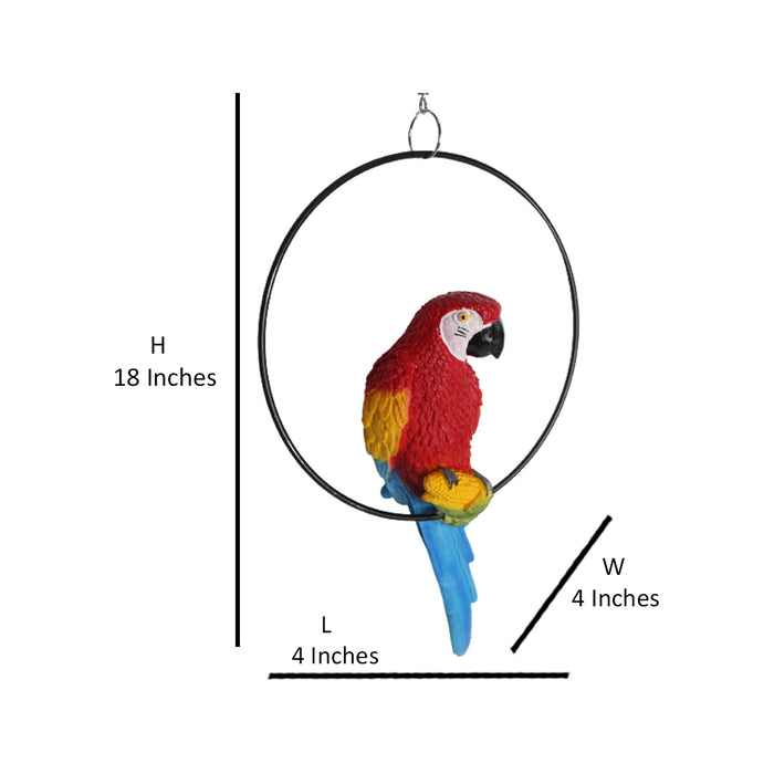 Imported Red Parrot in Ring for Hanging, Home and Garden Decor