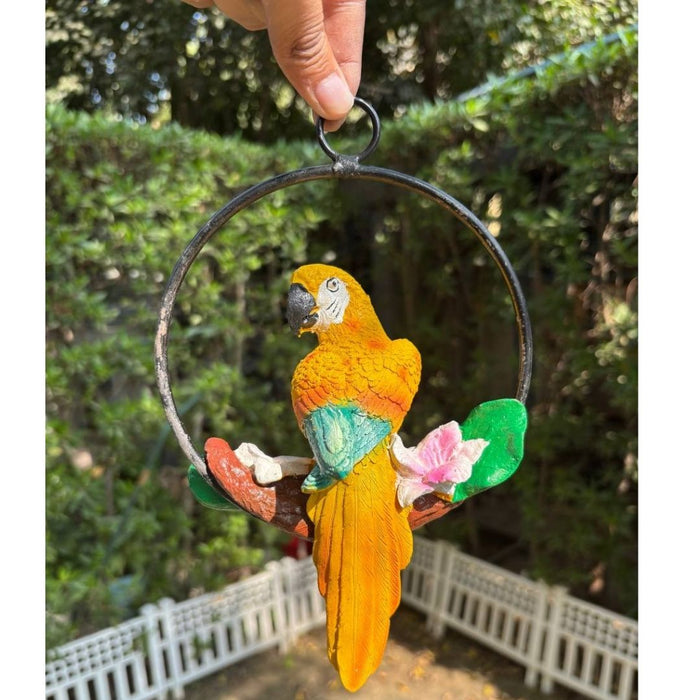 Wonderland Hanging Ring  Parrot Figurine on Branch | Vibrant Macaw Bird Showpiece for Home Décor