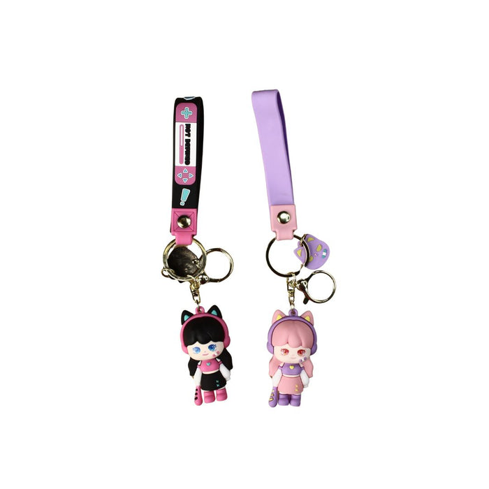 Wonderland Kawaii style ( set of 2) Cat Girl Gamer Keychains with Holder Accessories, Backpack Car Key Chain for Boy Girl