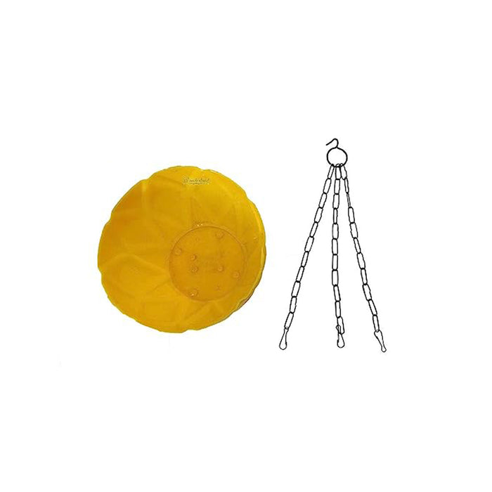 (Set of 2) Hanging Solitaire Pot with Chain and Drain Base for Home Garden, Yellow