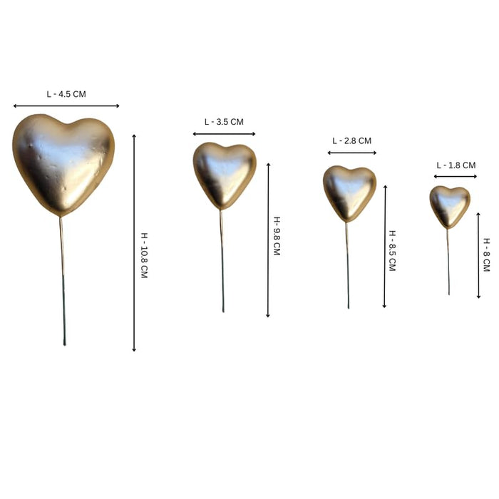 Golden Hearts with Wire for Cake Toppers 