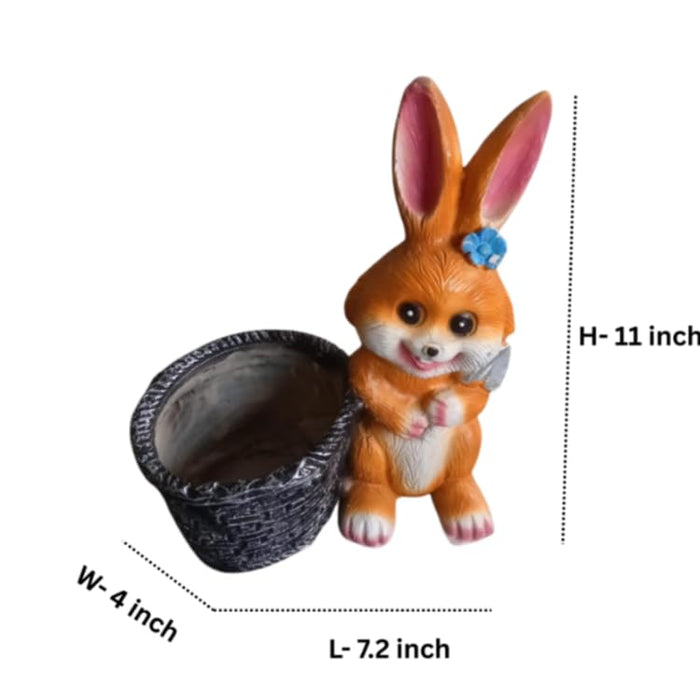 Wonderland 11 inch Whimsical Bunny Rabbit Garden Statue Planter – Weather-Resistant Resin Outdoor Figurine with Woven Basket and Spade  for Flower, Fairy Garden- 7.2x4x11inch (Plant Not Included)