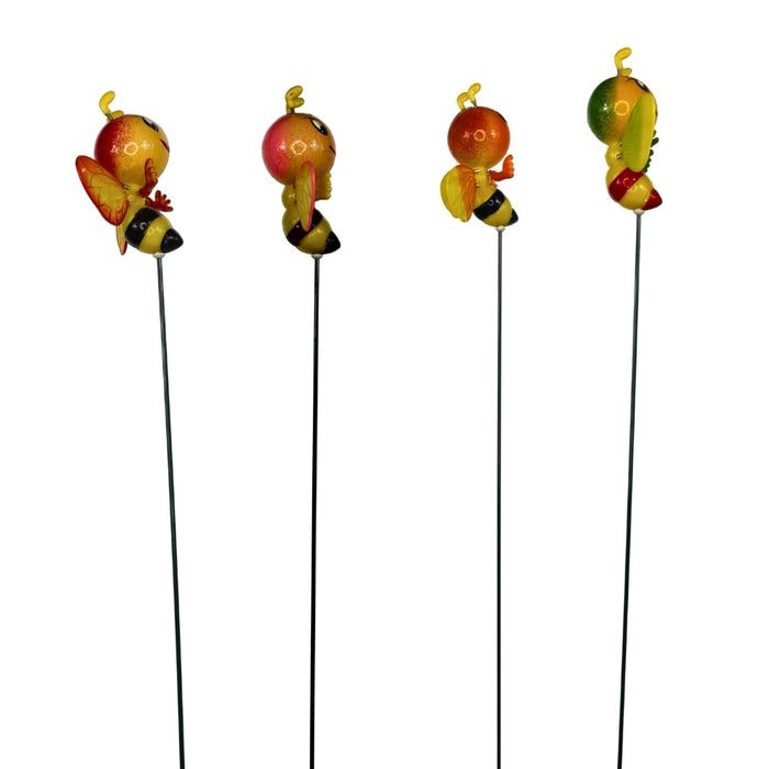 (Set of 4) Faty Face Bee Sticks for Plant