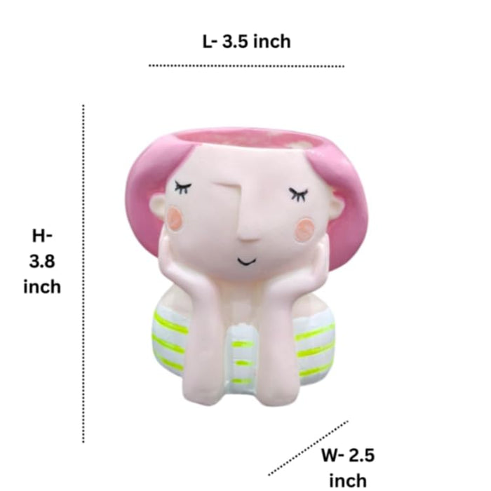 Wonderland 3.8 inch Whimsical Pink Hair Girl Face Planter – Cute Resin Head Pot for Succulents & Indoor Plants – Unique Decorative Hand-Painted Flower Pot for Home, Office, or Shelf Décor(Plant Not Included)