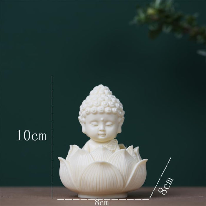 Handcrafted White Resin Monk on Lotus | Spiritual Peace & Meditation Gift