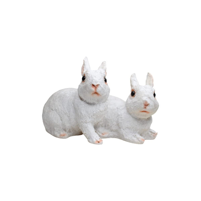 Realistic Double White Joint Bunny Figurine