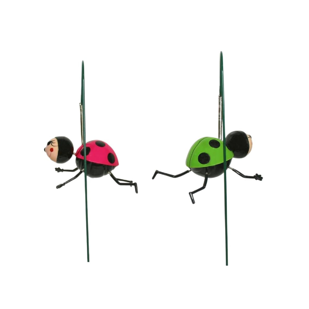 Hanging Ladybug Garden Stake Ornament (Set of 2) – Spring-Mounted Bouncing Bug Decor for Patios & Flower Beds