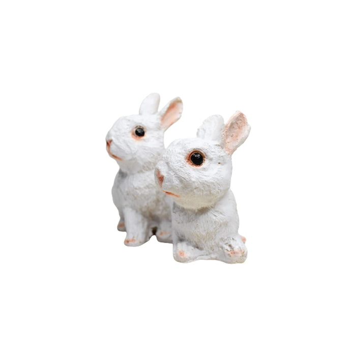 Realistic Double White Joint Bunny Figurine