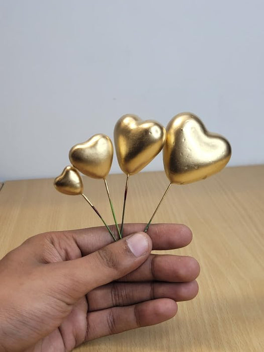 Golden Hearts with Wire for Cake Toppers 
