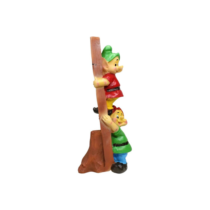 Resin Funny 2 Gnomes on Ladder Santa Idol, Standard