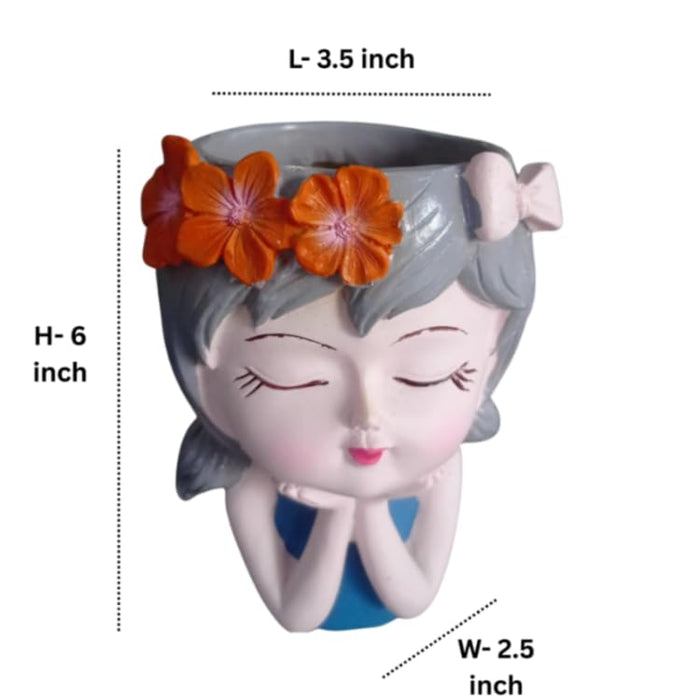 6 inch Set of 4 Whimsical Girl Face Succulent Planters – Cute Resin Head Flower Pots for Indoor Plants, Decorative Cactus Vase for Home & Office Desk Decor