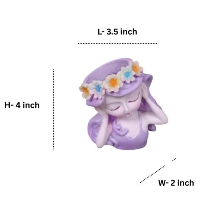 Wonderland Serene Girl Head Planter – Purple Flowered Crown Succulent Pot – Whimsical Resin Face Vase for Indoor Plants and Home Décor(3.5x2x4 inch)
