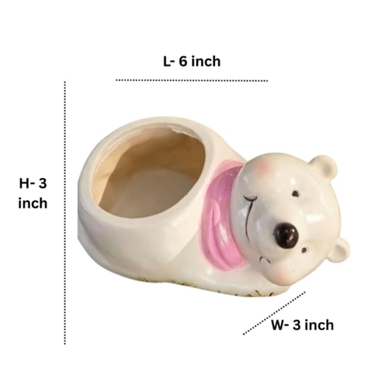 Wonderland 3 inch Hand-Painted Ceramic Polar Bear Succulent Planter – Cute Animal Mini Flower Pot with Pink Scarf Accent for Indoor Décor-6x3x3 inch(Plant Not Included)