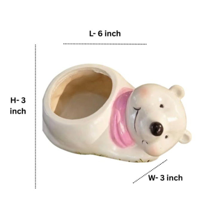 Wonderland 3 inch Hand-Painted Ceramic Polar Bear Succulent Planter – Cute Animal Mini Flower Pot with Pink Scarf Accent for Indoor Décor-6x3x3 inch(Plant Not Included)