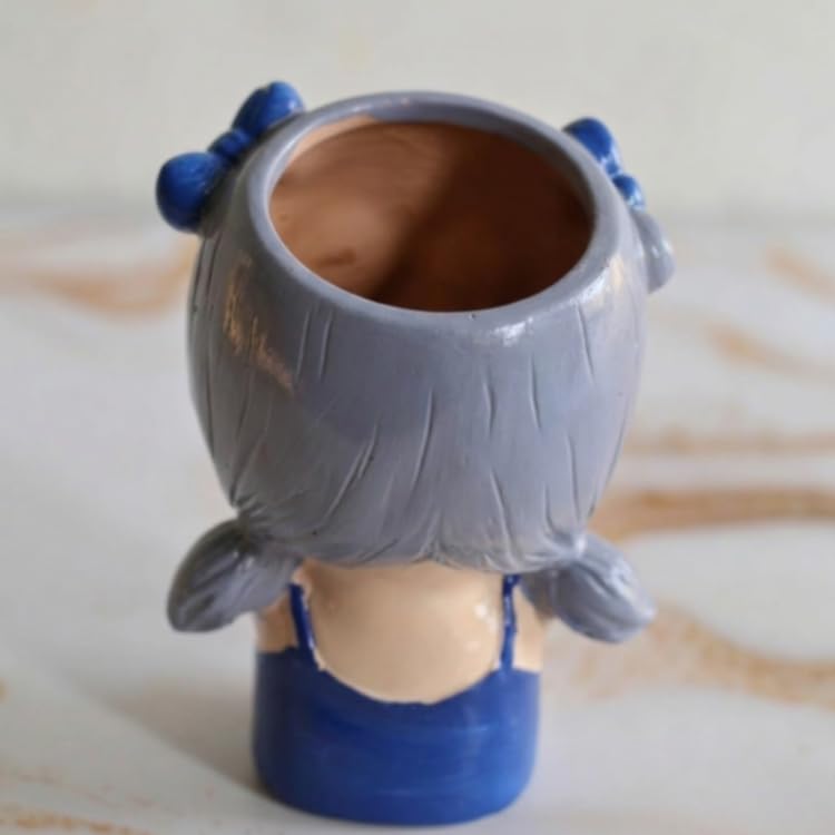 Wonderland 6 Inch Whimsical Girl Face Resin Planter – Decorative Hand-Painted Flower Pot for Indoor Plants, Cute Head Planter Vase for Home & Office Décor-3.5x2.5x6inch(Plant not Included)