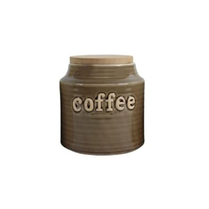 Imported Ceramic Sugar and Coffee Container with Rubber Tight Wooden Lid (Set of 2)