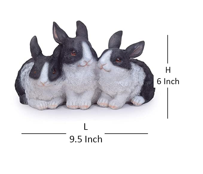 Resin Three Joint Rabbits for Garden Decoration,, White, Grey, Black (Single pc)