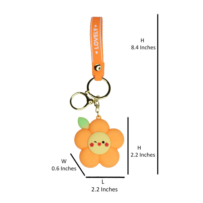 Orange Flower Cartoon style keychain with band ( Orange)