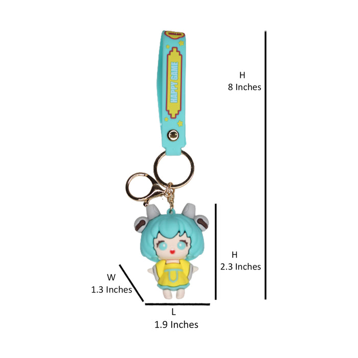 Power Girl Cartoon style keychain with band ( yellow and green)