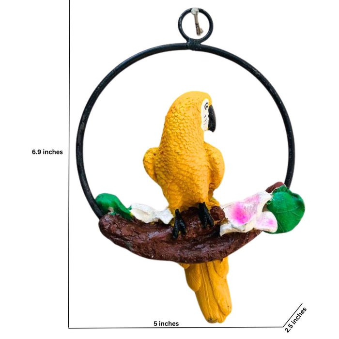 Wonderland Hanging Ring  Parrot Figurine on Branch | Vibrant Macaw Bird Showpiece for Home Décor